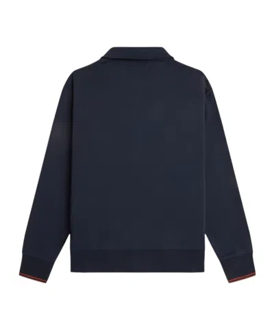Fred Perry Half Zip Collared Sweatshirt In Blue