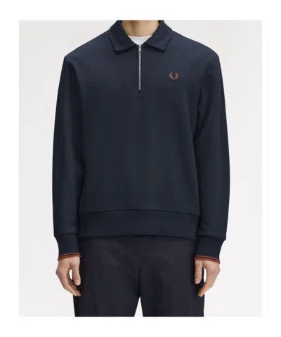Fred Perry Half Zip Collared Sweatshirt In Blue
