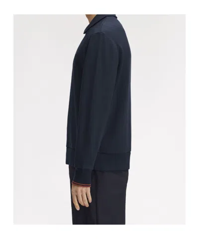 Fred Perry Half Zip Collared Sweatshirt In Blue