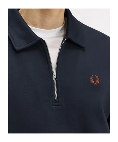 Fred Perry Half Zip Collared Sweatshirt In Blue