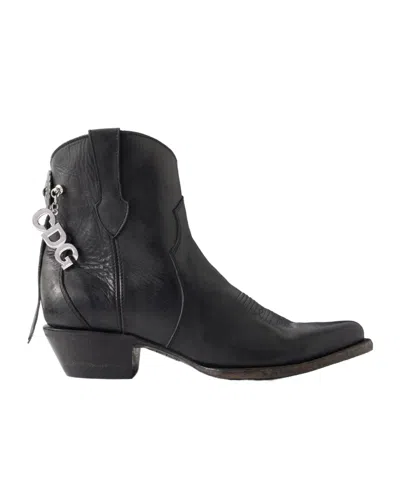 Comme Des Garçons Western Mid Heel Boots Pointed Toe Embroidery In Black