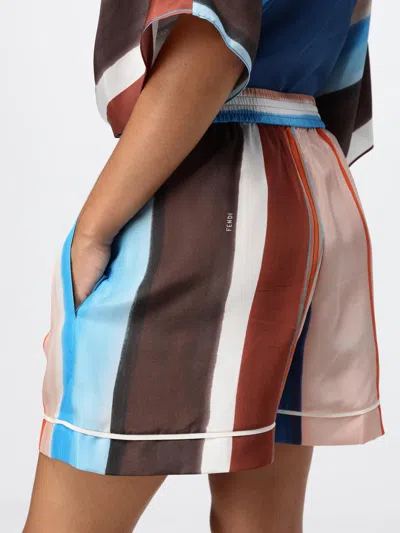 Fendi Venetian Stripes Relaxed Fit Lightweight Shorts In Blue