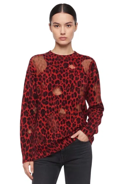 Versace Leopard-printed Semi-sheer Panelled Jumper In Red