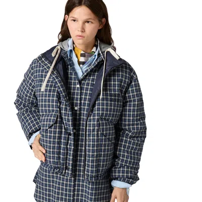 Miu Miu Check-pattern Reversible Jacket In Blue
