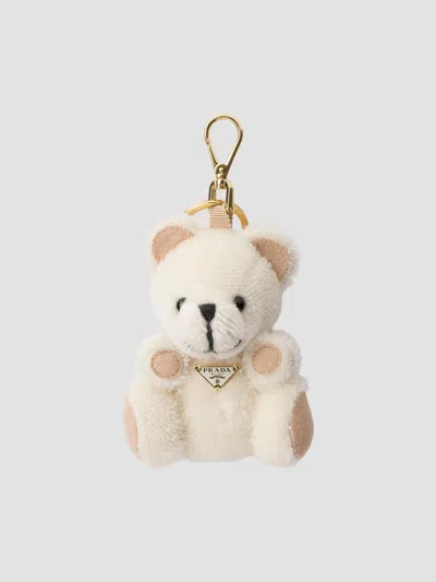 Prada Teddy Bear Key Ring Charm With Metal Ring In Neutral