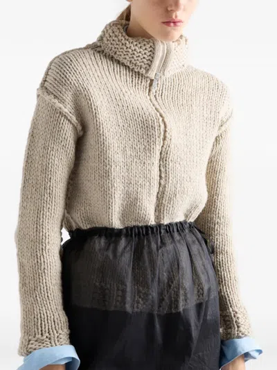 Prada Wool Zipper Cardigan In Multi