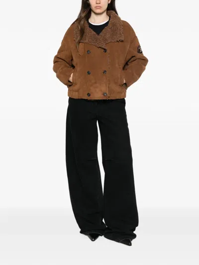 Ermanno Firenze Side-pocket Double-breasted Coat In Brown