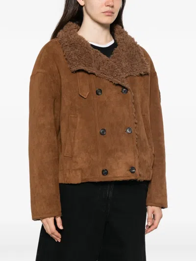Ermanno Firenze Side-pocket Double-breasted Coat In Brown