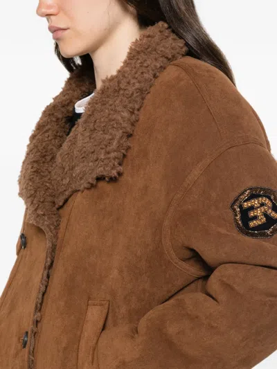 Ermanno Firenze Side-pocket Double-breasted Coat In Brown