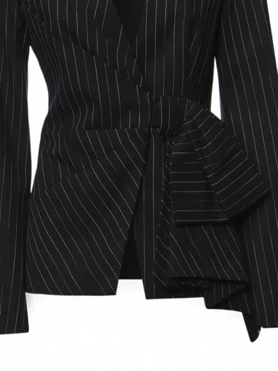 Genny Pinstripe-pattern Knotted Jacket In Black