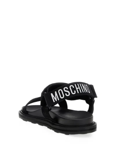 Moschino Logo-print Touch-strap Sandals In Black