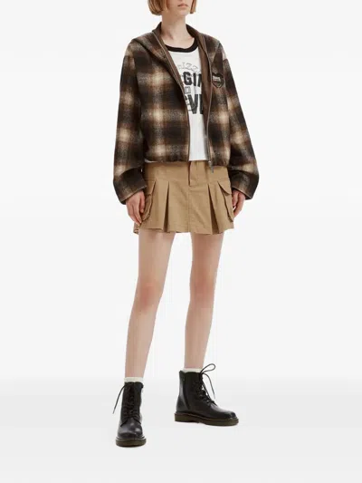 Izzue Check-pattern Heart-patch Cropped Jacket In Brown