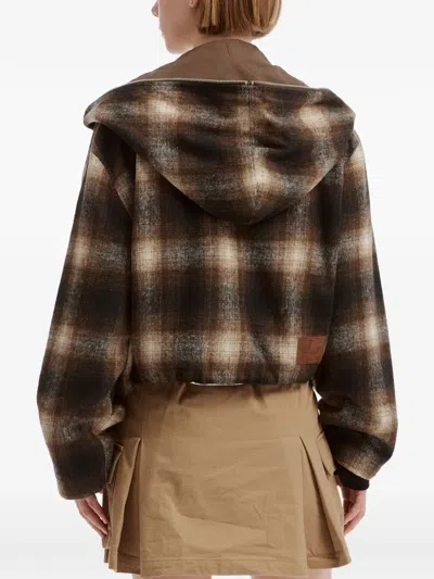 Izzue Check-pattern Heart-patch Cropped Jacket In Brown