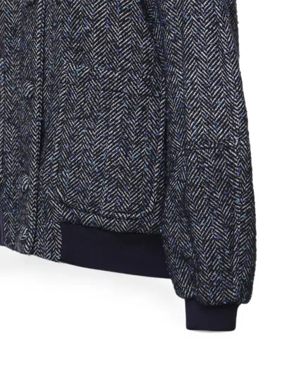 Genny Herringbone-pattern Bomber Jacket In Blue