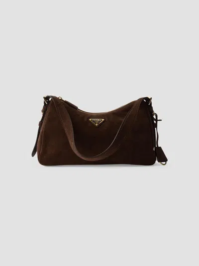 Prada Aimee Medium Suede Shoulder Bag In Chocolate