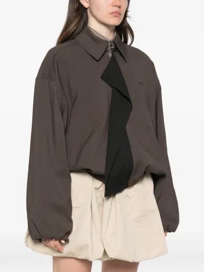 Loewe Viscose Blend Jacket Contrast Panel Pockets In Brown