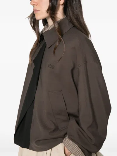 Loewe Viscose Blend Jacket Contrast Panel Pockets In Brown