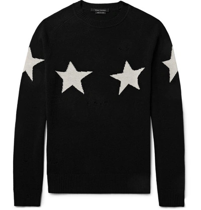 Shop Marc Jacobs Slim-fit Distressed Star-intarsia Wool And Cashmere-blend Jumper