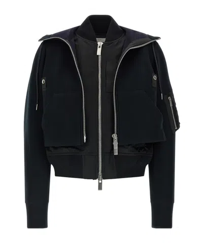 Sacai Sponge Double-layer Bomber Jacket In Black