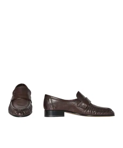 The Row Leather Loafers Block Heel Fringed Design In Brown