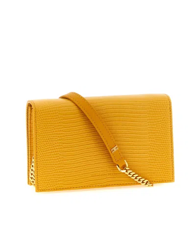 Elisabetta Franchi Lizard Pattern Clutch Bag Removable Strap In Gold