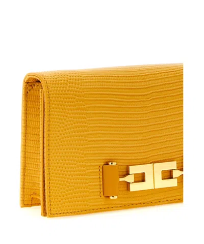 Elisabetta Franchi Lizard Pattern Clutch Bag Removable Strap In Gold