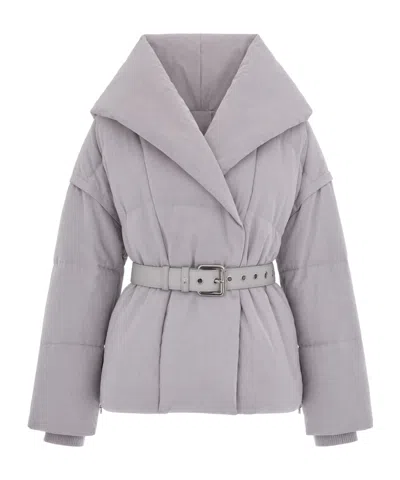 Patrizia Pepe Short Padded Jacket With Wide Shawl Collar In Gray