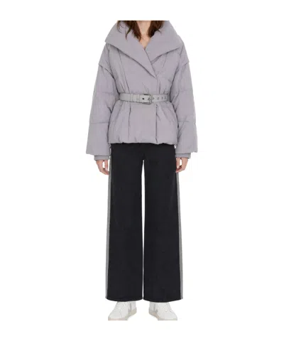 Patrizia Pepe Short Padded Jacket With Wide Shawl Collar In Gray
