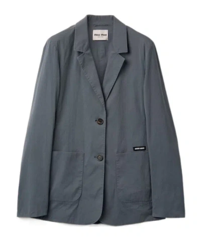 Miu Miu Washed Stretch Poplin Jacket In Gray