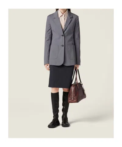 Miu Miu Washed Stretch Poplin Jacket In Gray