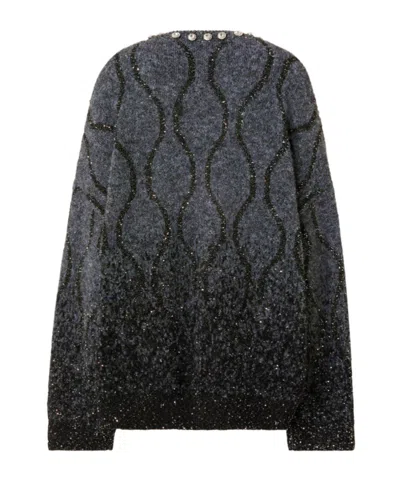 Pinko Crystal-embellished Sequin-pattern Sweater In Gray