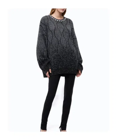Pinko Crystal-embellished Sequin-pattern Sweater In Gray