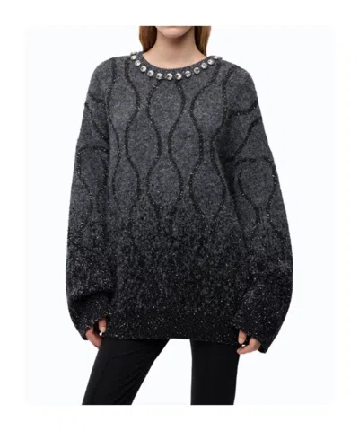 Pinko Crystal-embellished Sequin-pattern Sweater In Gray