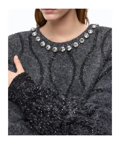 Pinko Crystal-embellished Sequin-pattern Sweater In Gray