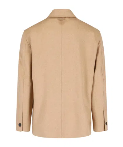 Lardini Classic Wool Jacket With Front Zip And Button Closure In Neutral
