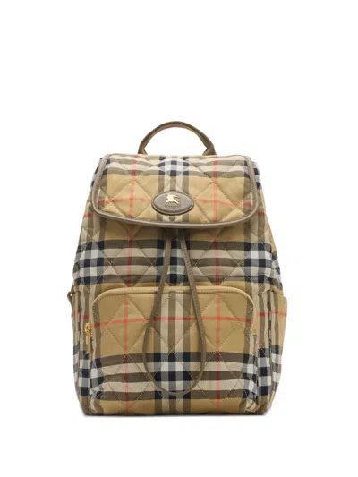 Burberry Horseshoe Checked-pattern Backpack In Brown