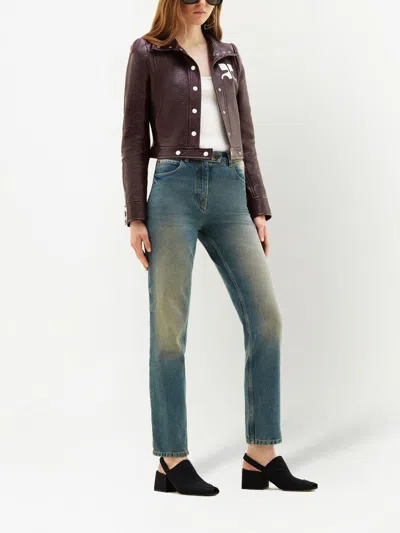 Courrèges Vinyl Blazer With Collared Neck And Long Sleeves In Purple