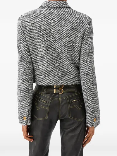 Versace Wool Boucle Jacket Contrast Buttons Cropped In Gray