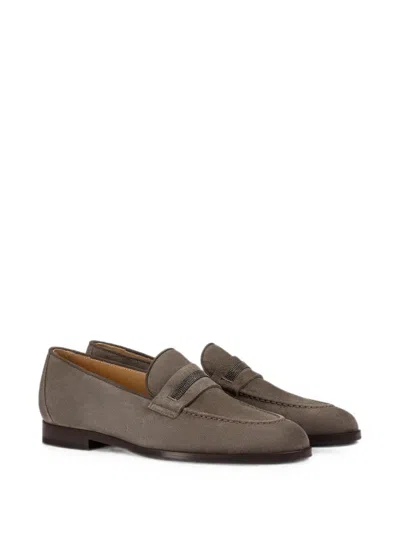 Doucal's Micro-stud Suede Loafers In Gray
