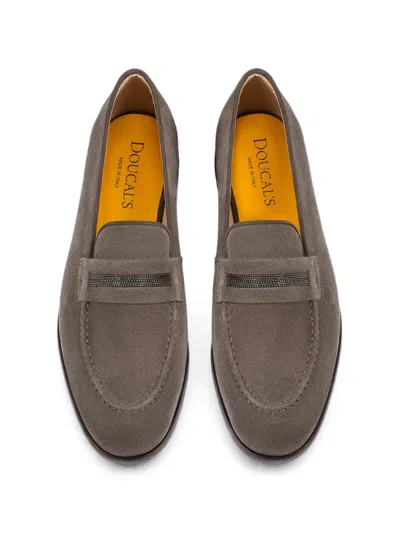 Doucal's Micro-stud Suede Loafers In Gray