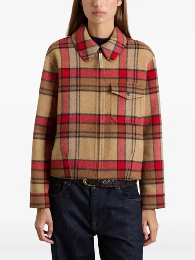 Woolrich Check-pattern Zip-up Jacket In Nude