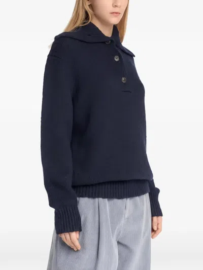 Malo Button-placket Spread-collar Sweater In Blue