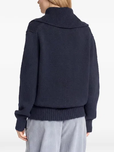 Malo Button-placket Spread-collar Sweater In Blue