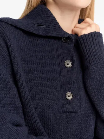 Malo Button-placket Spread-collar Sweater In Blue