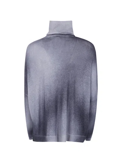 Avant Toi Gradient Effect High Neck Oversize Pullover With Slits In Blue