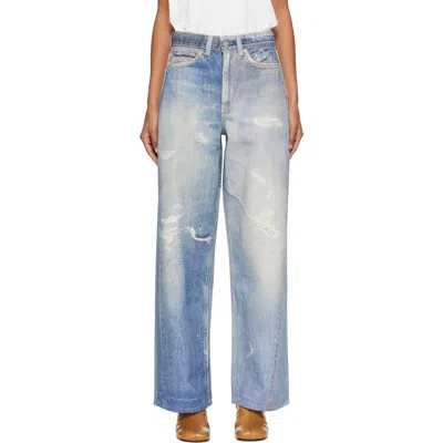 Our Legacy High Waist Boyfriend Jeans With Distressed Finish In Digital Denim Print