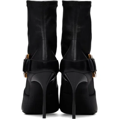 Balmain Black Anthem Stretch Leather Ankle Boots In Black