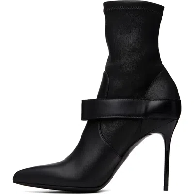 Balmain Black Anthem Stretch Leather Ankle Boots In Black