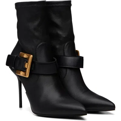 Balmain Black Anthem Stretch Leather Ankle Boots In Black