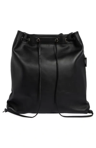 Longchamp Roseau Leather Drawstring Backpack In Black